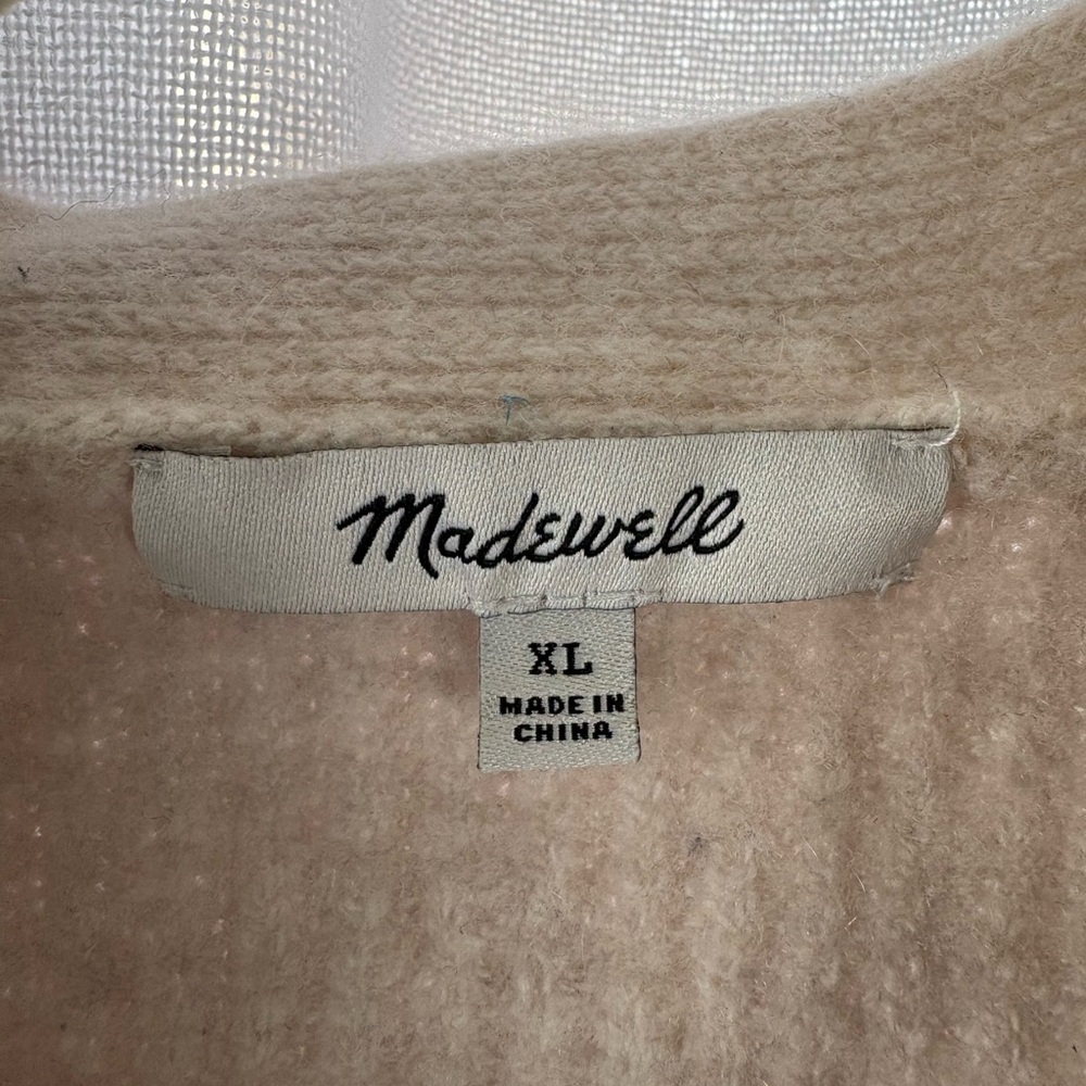Madewell SoftWool V-Neck Cardigan in Cream Navy Stripe Cashmere Blend XL GUC - Picture 2 of 7